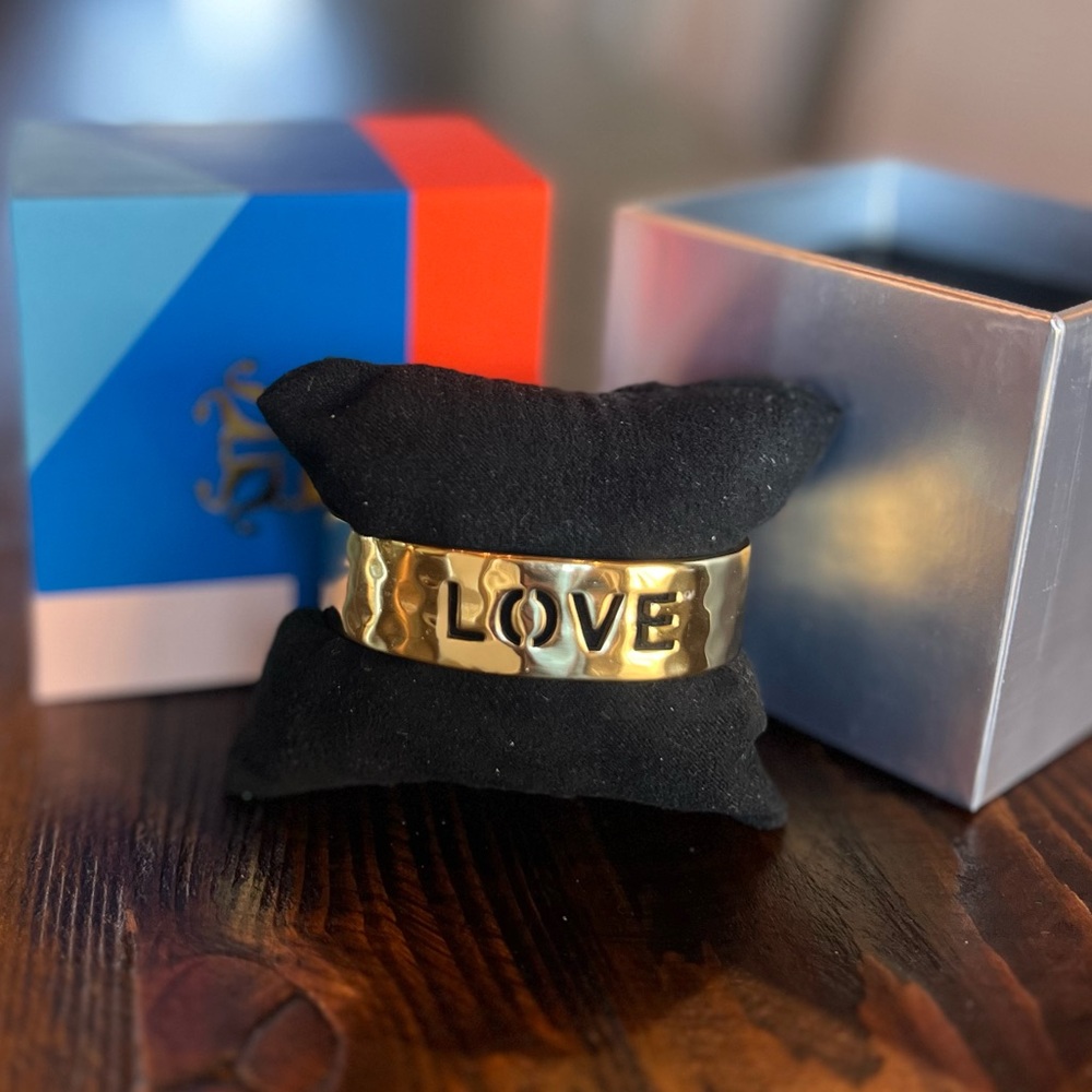Rustic Cuff Gold hammered “Love” Bracelet